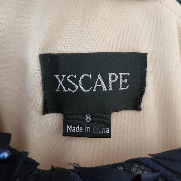 Xscape Women's Lace Mesh One-Shoulder Gown Blue Prom Mother of the Bride 8 - Picture 8 of 16